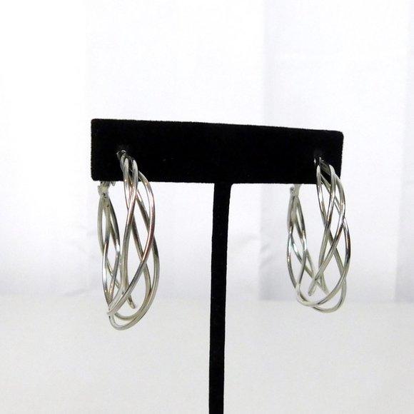 Twisted Wrapped Silver Tone Hoop Earrings - Picture 1 of 5